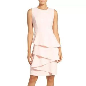 Eliza J Ella Ruffle Cascade Crepe Sheath Blush Pink Dress Sz 2 NWT Wedding Guest